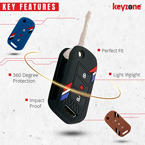 Keyzone Striped Silicone Key Cover Compatible for Mahindra Thar Roxx, Xuv3xO, Scorpio-N, Xuv700, Thar,Xuv400, Xuv300, Bolero NEO, Marazzo, 3 Button Flip(Blue) - Image 2
