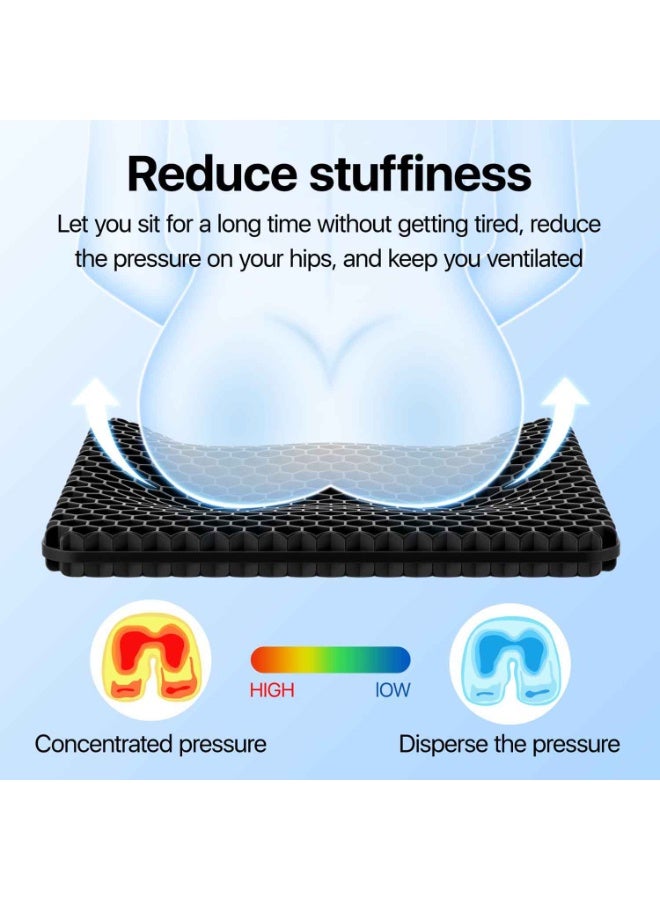 Gel Seat Cushion, Cooling Thick Big Breathable Honeycomb Design Absorbs Pressure Points Seat Cushion with Non-Slip Cover for Office Chair Home Cars Wheelchair, Black - Image 2