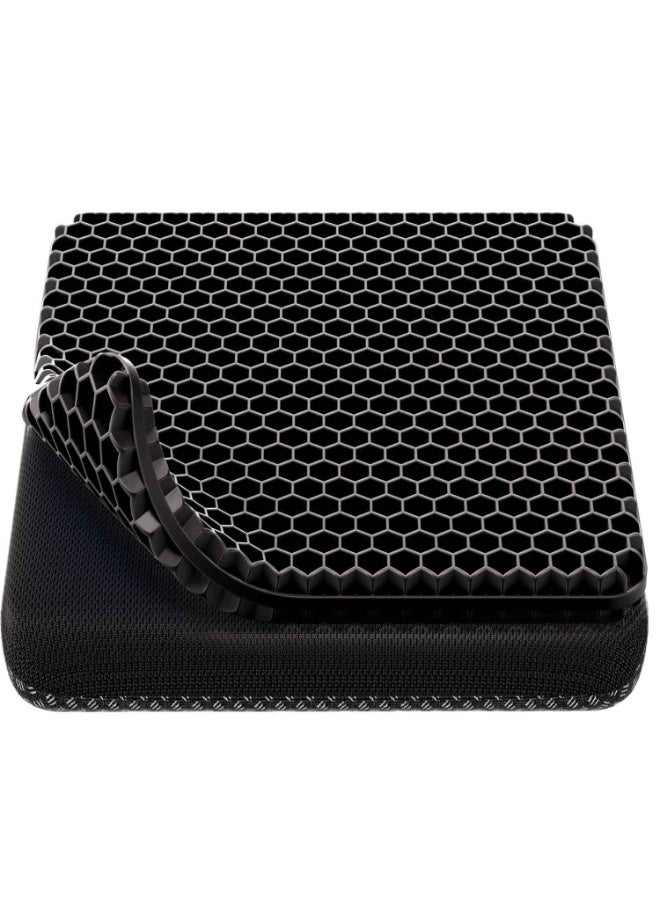 Gel Seat Cushion, Cooling Thick Big Breathable Honeycomb Design Absorbs Pressure Points Seat Cushion with Non-Slip Cover for Office Chair Home Cars Wheelchair, Black - Image 1