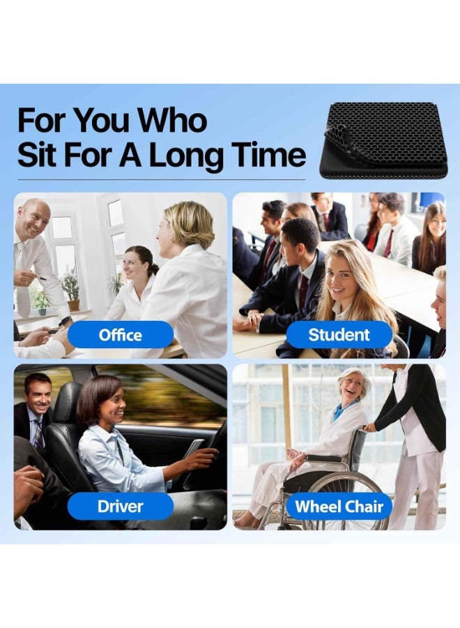 Gel Seat Cushion, Cooling Thick Big Breathable Honeycomb Design Absorbs Pressure Points Seat Cushion with Non-Slip Cover for Office Chair Home Cars Wheelchair, Black - Image 5