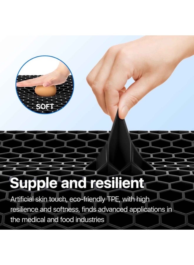 Gel Seat Cushion, Cooling Thick Big Breathable Honeycomb Design Absorbs Pressure Points Seat Cushion with Non-Slip Cover for Office Chair Home Cars Wheelchair, Black - Image 4