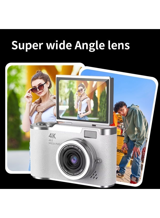 والالا كاميرا رقمية 4K CCD للطلاب، كاميرا تصوير رقمية مدمجة بدقة 48 ميجابكسل، تقريب رقمي 8x، شاشة قلابة 180 درجة، كاميرا سيلفي - Image 3