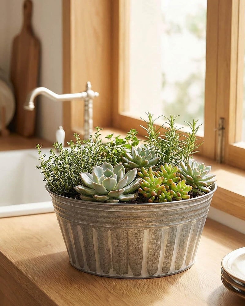 vensovo 10 Inches Silver Metal Rustic Plant Pots - 4 Pcs Large Shallow Galvanized Planters with Drain Hole and Rubber Plug, Rustproof Tin Bucket Succulent Pot Indoor Farmhouse Vintage Style for Decor - Image 5