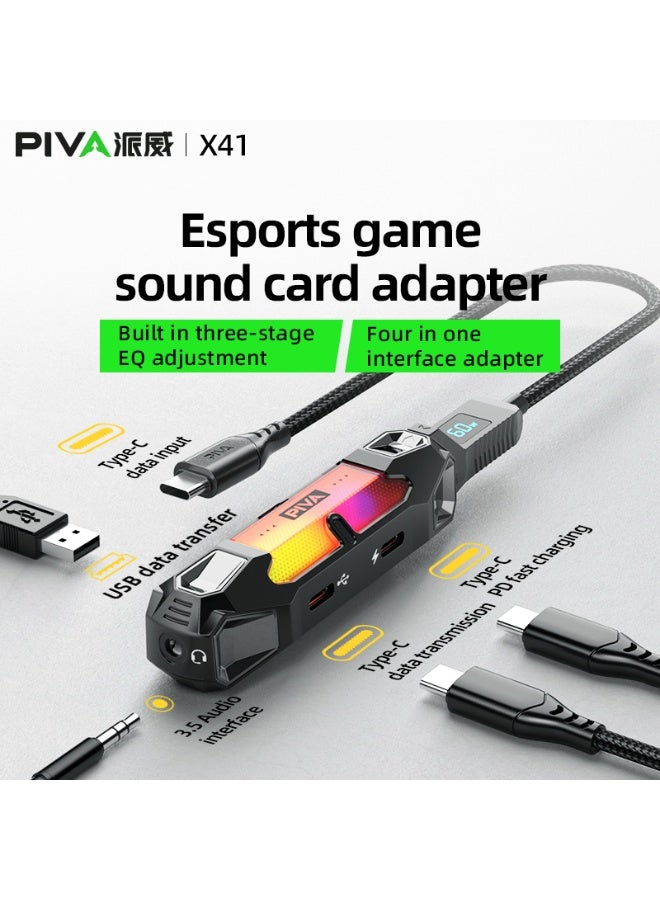 PIVA X41 4 in 1 Type-C Gaming Hub Multifunctional USB Type-C & 3.5mm Audio Inputs with RGB Lighting, 60W USB C Fast Charging, 480Mbps Data Transfer, 3.5mm Audio Port with Power Display for Charging Compatible with Mobile Phones, Laptops, Gaming Devices - Image 2