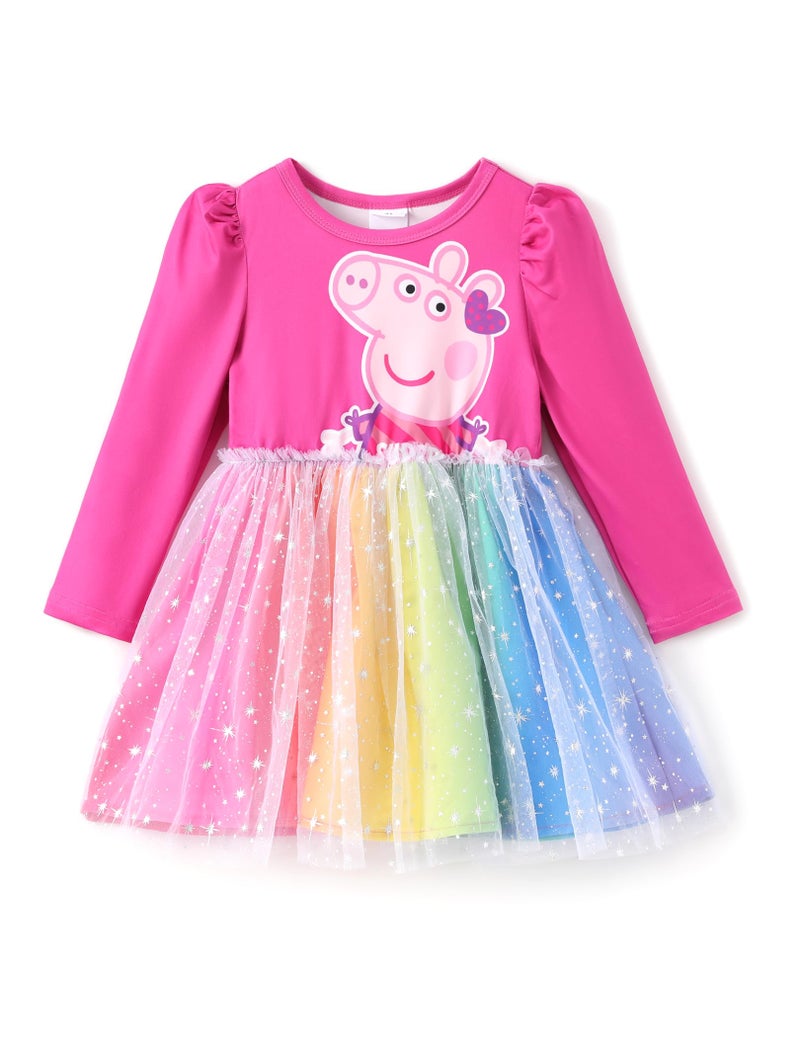 Peppa Pig Toddler Girls Dress for Fall Long Sleeve Stars Decoration Tutu Dresses for Birthday Party Tulle Princess Dress ROSEO Little Girls Size 3-4T - Image 1