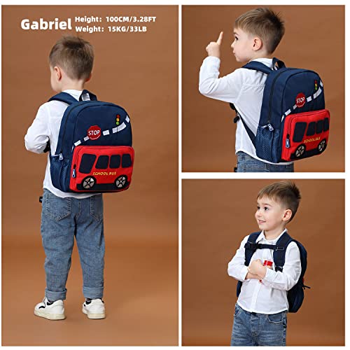 willikiva Car Dinosaur Kids Toddler Backpack for Boys and Girls Children Waterproof Preschool Bag(Red Scool Bus) - Image 2