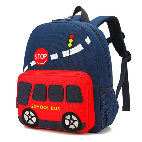 willikiva Car Dinosaur Kids Toddler Backpack for Boys and Girls Children Waterproof Preschool Bag(Red Scool Bus) - Image 1