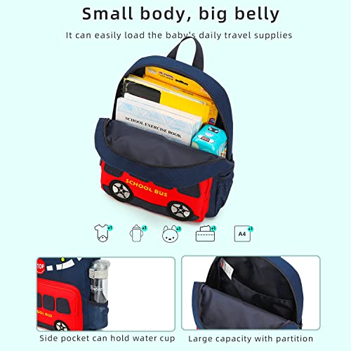 willikiva Car Dinosaur Kids Toddler Backpack for Boys and Girls Children Waterproof Preschool Bag(Red Scool Bus) - Image 4