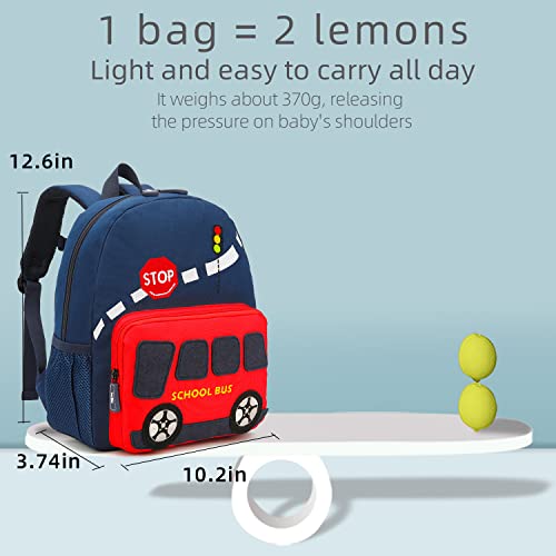 willikiva Car Dinosaur Kids Toddler Backpack for Boys and Girls Children Waterproof Preschool Bag(Red Scool Bus) - Image 3