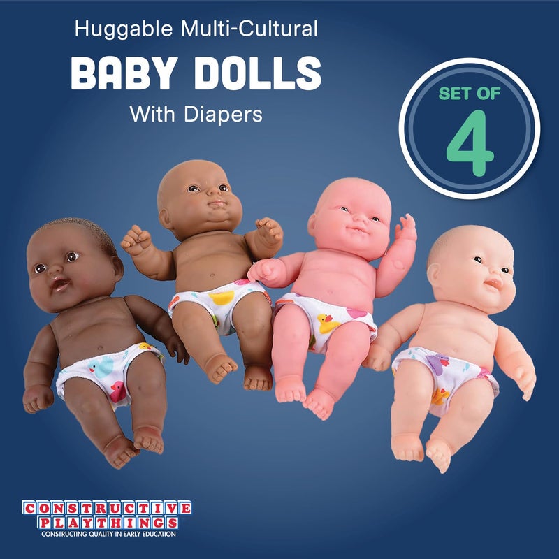 Constructive Playthings 10 Inch Huggable Multi-Cultural Baby Dolls, Multi-Ethnic Social Emotional Learning Toys for Kids, Set of 4 - Image 2