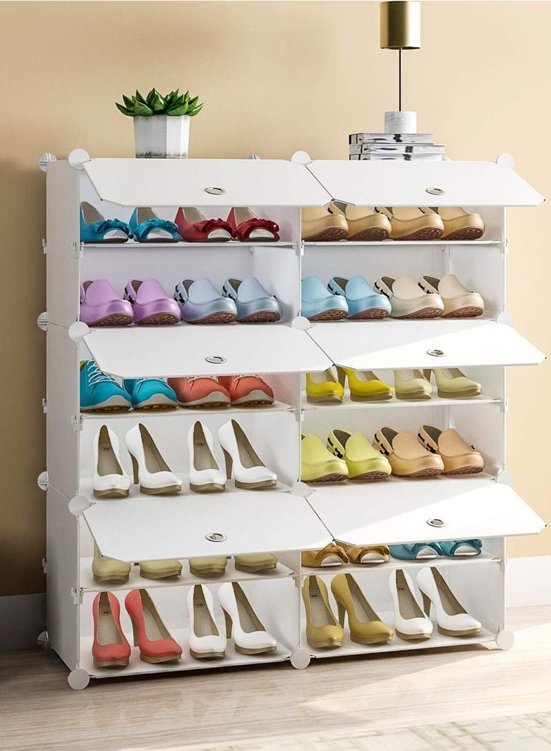 XiuWoo Portable Shoe Rack, 24-Pair Diy Shoe Storage Shelf Organizer, Plastic Shoe Organizer For Entryway, Shoe Cabinet With Doors, White 12 Shelves 32X36X12 Inch - Image 2
