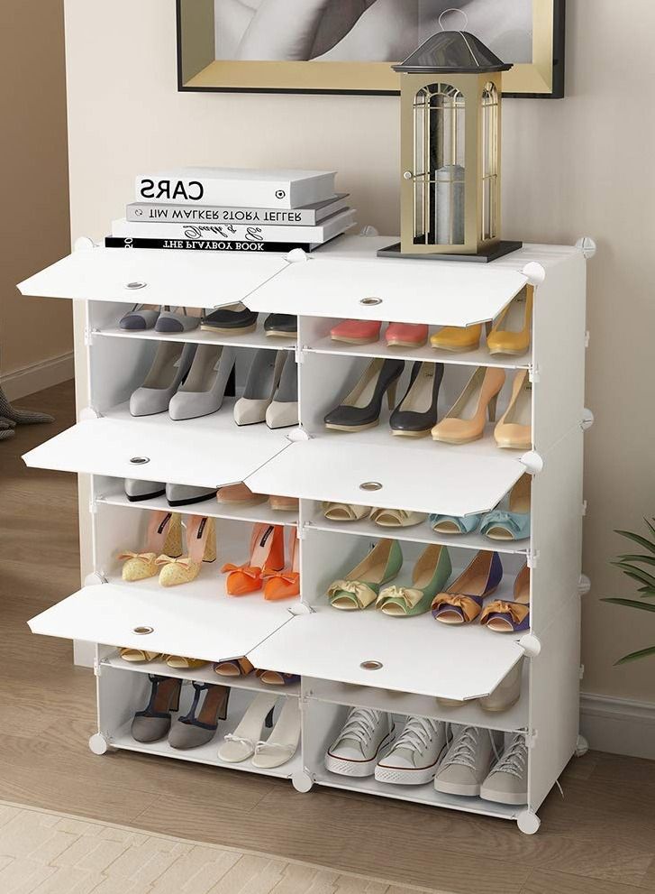 XiuWoo Portable Shoe Rack, 24-Pair Diy Shoe Storage Shelf Organizer, Plastic Shoe Organizer For Entryway, Shoe Cabinet With Doors, White 12 Shelves 32X36X12 Inch - Image 3