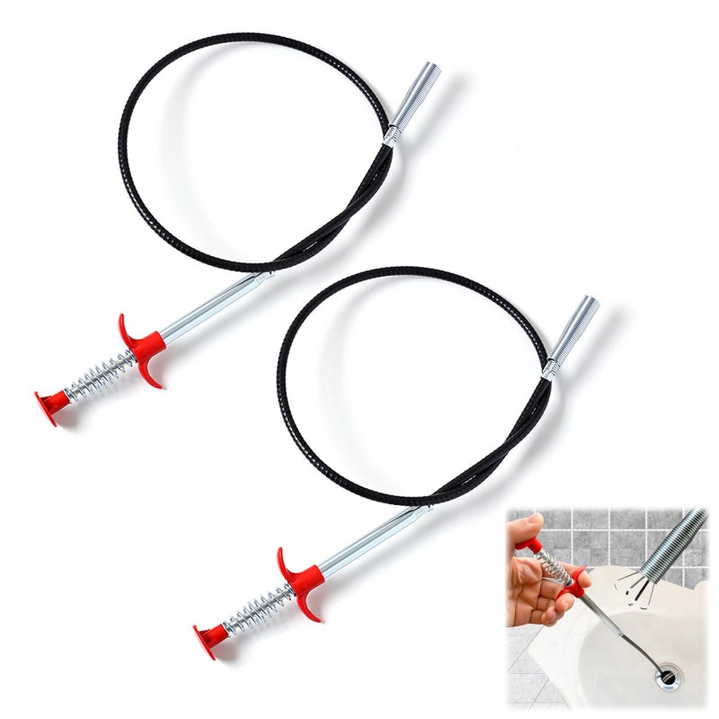 Wire Plunger Tuberies, 2 Pieces Toilet Plunger Cleaning Pipes Drain Cleaner Brush Cleaning Shower to Remove Hair Drains Kitchen Bathroom (1.6 m, 0.6 m)