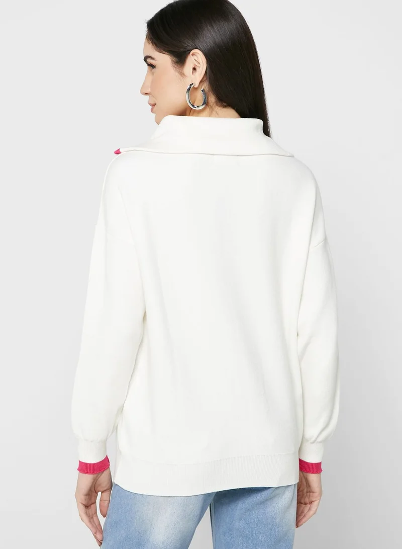 Ginger Varsity Style Sweater With Collar