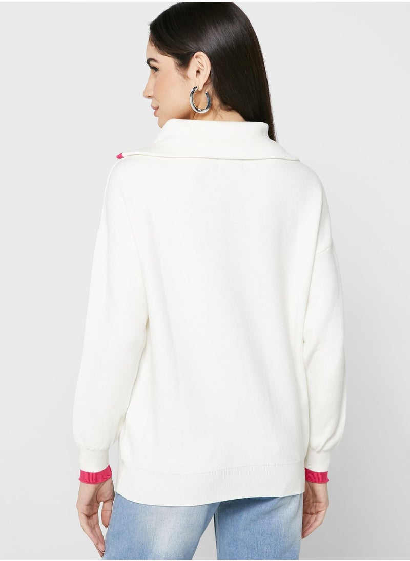 Ginger - Varsity Style Sweater With Collar - Image 1