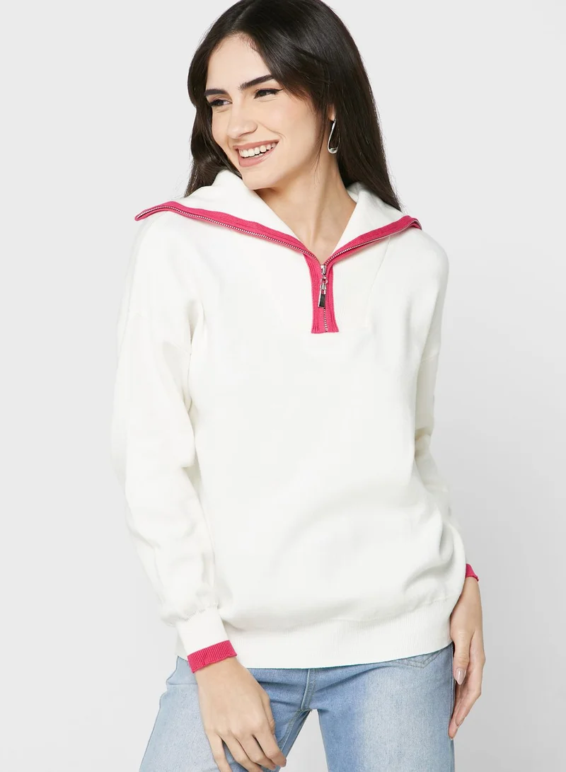 Ginger Varsity Style Sweater With Collar