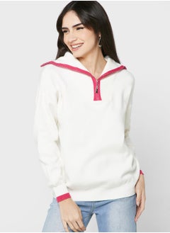 Varsity Style Sweater With Collar