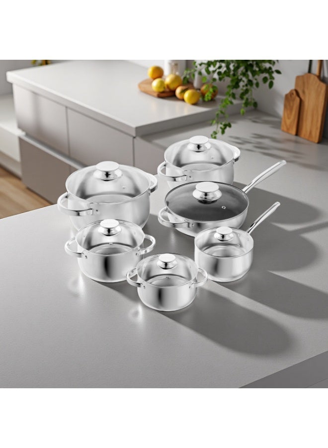 LEFAFA 12-Piece Stainless Steel Cookware Set, Nonstick Pots and Pans Set with Stay-Cool Handles,  Includes Saucepans, Skillets, Stockpot, Saute Pan, Steamer, Dishwasher Safe, Silver - Image 2