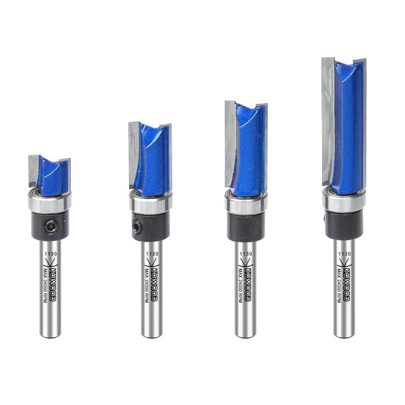 Professional Pattern Flush Trim Router Bits 14 Inch Shank C3 Carbide Bottom Bearing Flush Trim Cut Router bit Set 2564 34 1 112 Cutting Length for Woodworking