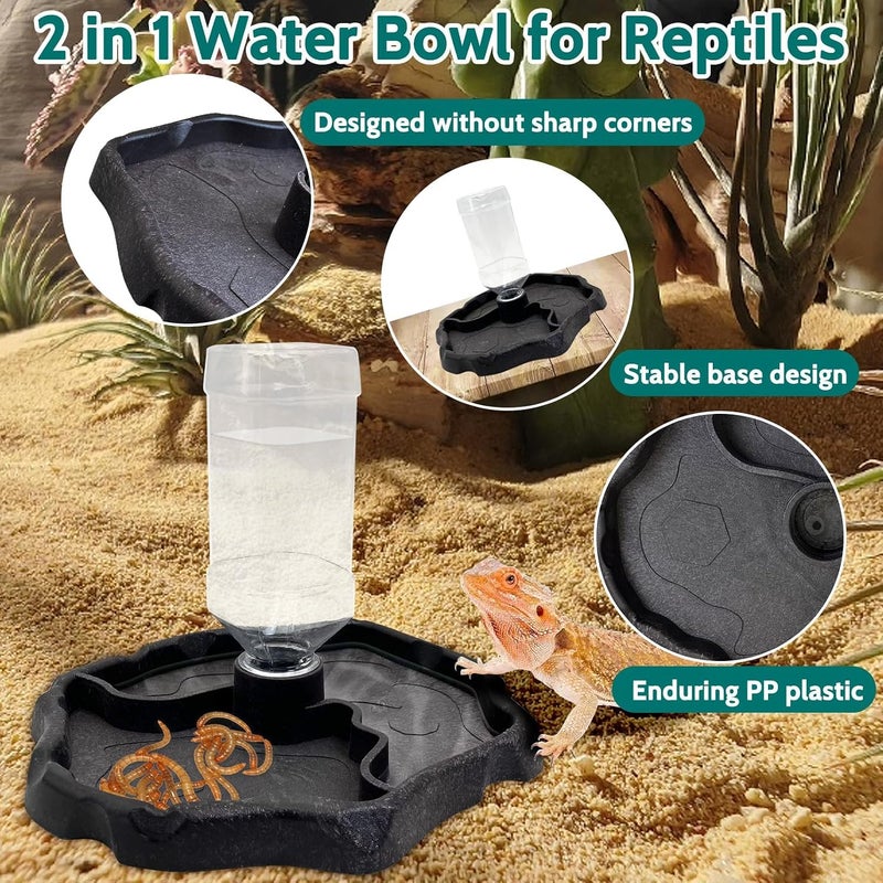 KASTWAVE Space saving design picks 9oz Reptile Water Bottle and Automatic Feeder for Turtles, Tortoises, Lizards, Chameleons – Leak-Proof Water Dispenser and Food Bowl Combo for Reptile Hydration and Feeding Gulf standard sizing alternatives - Image 2