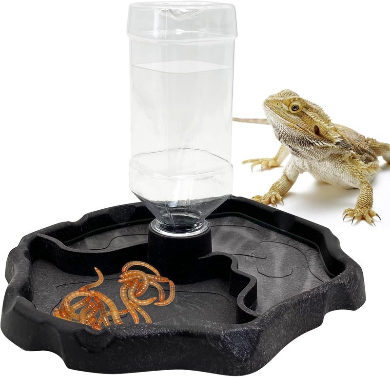 KASTWAVE Space saving design picks 9oz Reptile Water Bottle and Automatic Feeder for Turtles, Tortoises, Lizards, Chameleons – Leak-Proof Water Dispenser and Food Bowl Combo for Reptile Hydration and Feeding Gulf standard sizing alternatives - Image 1