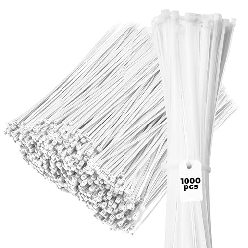 Bolt Dropper 8 Inch 1000 White Zip Cable Ties 40lbs Tensile Strength - Secure Projects with Confidence: Heavy Duty, Self-Lock Premium Nylon Cable Wire Ties for Indoor Outdoor Use - Image 1