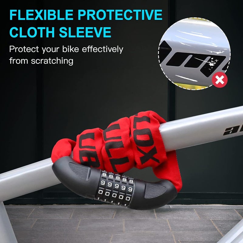 UBULLOX Bike Chain Lock, 3FT Combination Lock, Resettable Bicycle Lock, Red - Image 4
