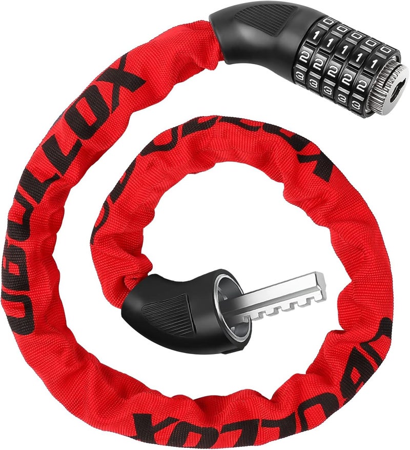 UBULLOX Bike Chain Lock, 3FT Combination Lock, Resettable Bicycle Lock, Red - Image 1