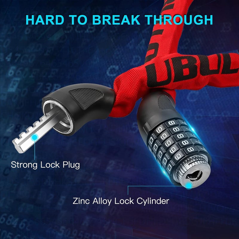 UBULLOX Bike Chain Lock, 3FT Combination Lock, Resettable Bicycle Lock, Red - Image 5