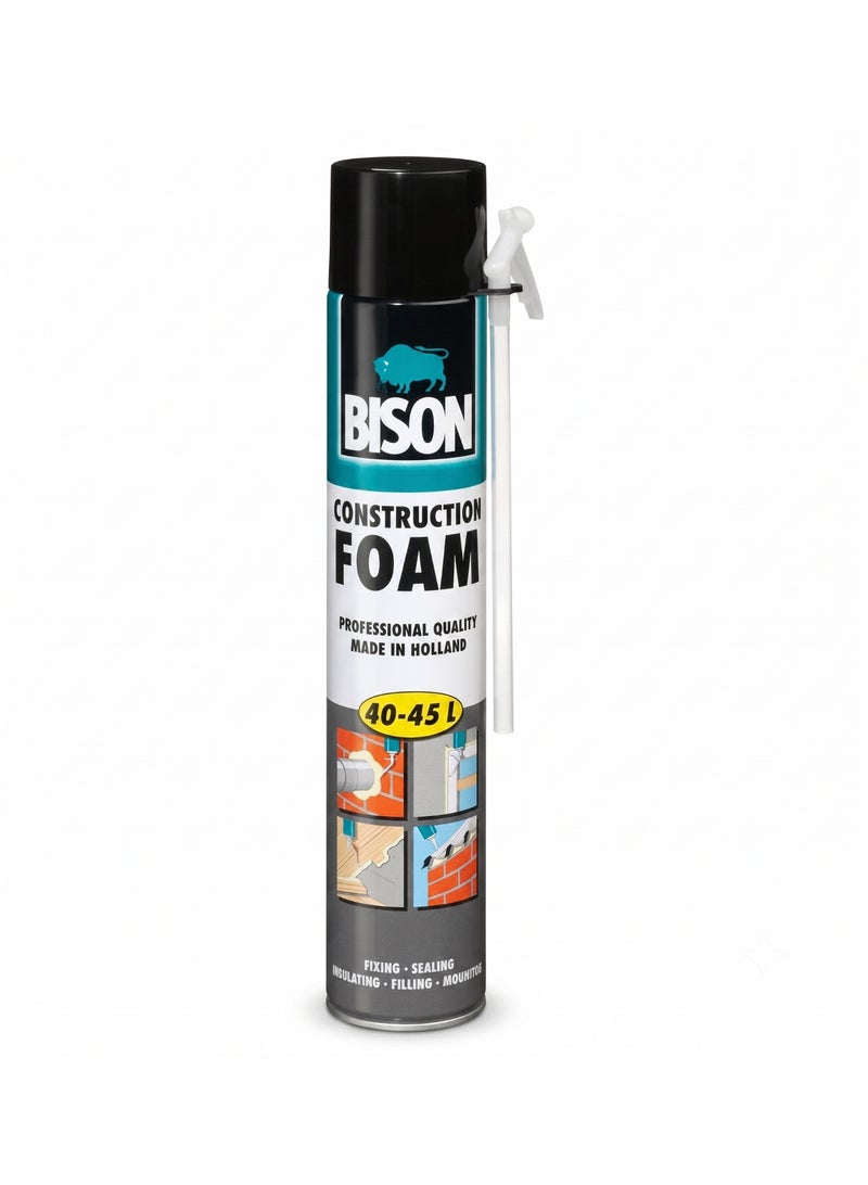 Bison Polyurethane Construction Foam White – 700ml Heavy Duty Expanding Foam Sealant, Waterproof Insulation Spray for Windows, Doors, Wall Cracks, and Pipe Gaps, CFC-Free - Image 1
