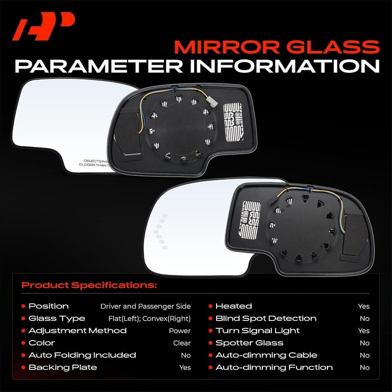 A-Premium 2-PC Driver and Passenger Heated Mirror Glass Compatible with 2003-2007 Chevrolet Silverado, Tahoe, Avalanche, Suburban & GMC Sierra, Yukon & Cadillac Escalade, Replace # 56318, 88944391 - Image 3