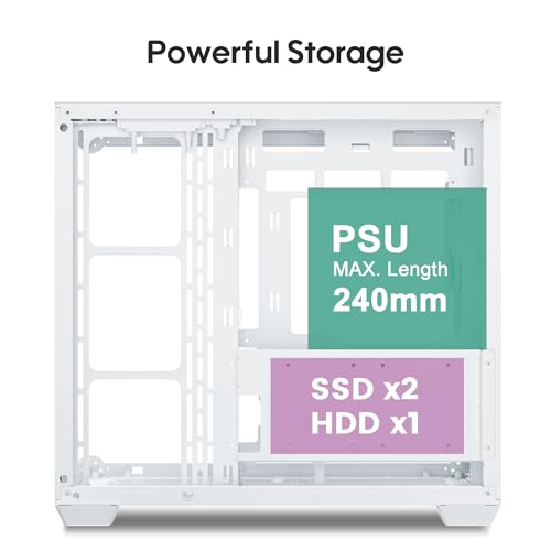 Vetroo AL900 ATX PC Case with 270° Full View Tempered Glass, Pre-Installed ARGB & PWM FDB Fan, Supports 360mm Radiator & 10 Fans, Type-C Ready, for 50 Series GPUs (White) - Image 4