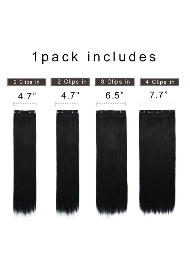 REECHO 28" Straight Super Long 4 PCS Set Thick Clip in on Hair Extensions Natural Black - Image 1