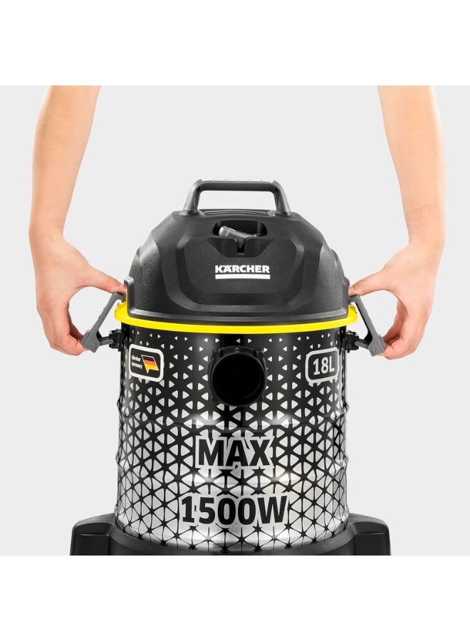 KARCHER DVAC 1500 Bagless Cylinder Vacuum Cleaner – Compact 1500W Household Canister Vacuum Cleaner with Multi-Cyclone Filtration, Telescopic Tube & Floor Nozzle 18 L 1500 W 1.723-970.0 Black - Image 2