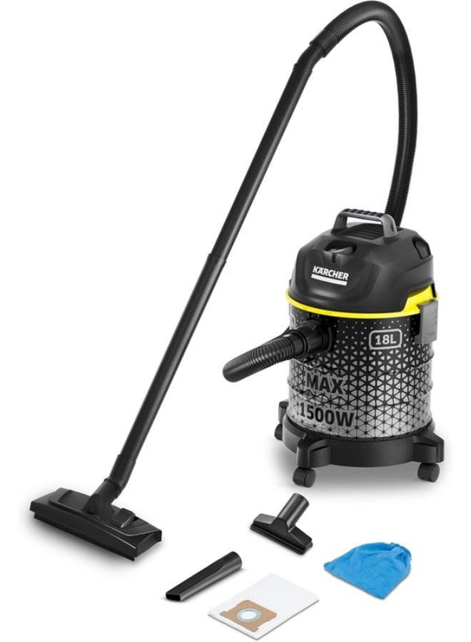 KARCHER DVAC 1500 Bagless Cylinder Vacuum Cleaner – Compact 1500W Household Canister Vacuum Cleaner with Multi-Cyclone Filtration, Telescopic Tube & Floor Nozzle 18 L 1500 W 1.723-970.0 Black - Image 1