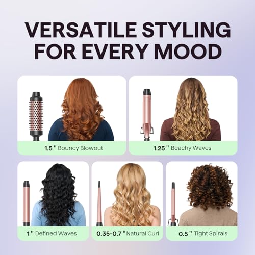 Wavytalk 5 in 1 Curling Iron Set with Curling Brush and 4 Interchangeable Ceramic Curling Wand (0.35"-1.25”), Wand Curling Iron Instant Heat Up, Dual Voltage Hair Curler - Image 2