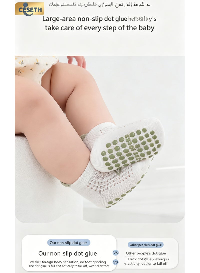 CESETH 5 Pairs Of Baby Anti-Slip Socks, Ultra-Thin Mesh Breathable Slippers, Featuring Cute Fruit And Animal Patterns, A-Grade Pure Cotton Floor Socks For Infants And Children Aged 0-3, Suitable As A Gift For Baby Parties For Both Boys And Girls, Available In Multiple Colors. - Image 4