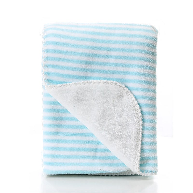 Childrens nap blanket coral fleece blanket thickened double-layer winter single baby blanket knee blanket office blue stripe 
