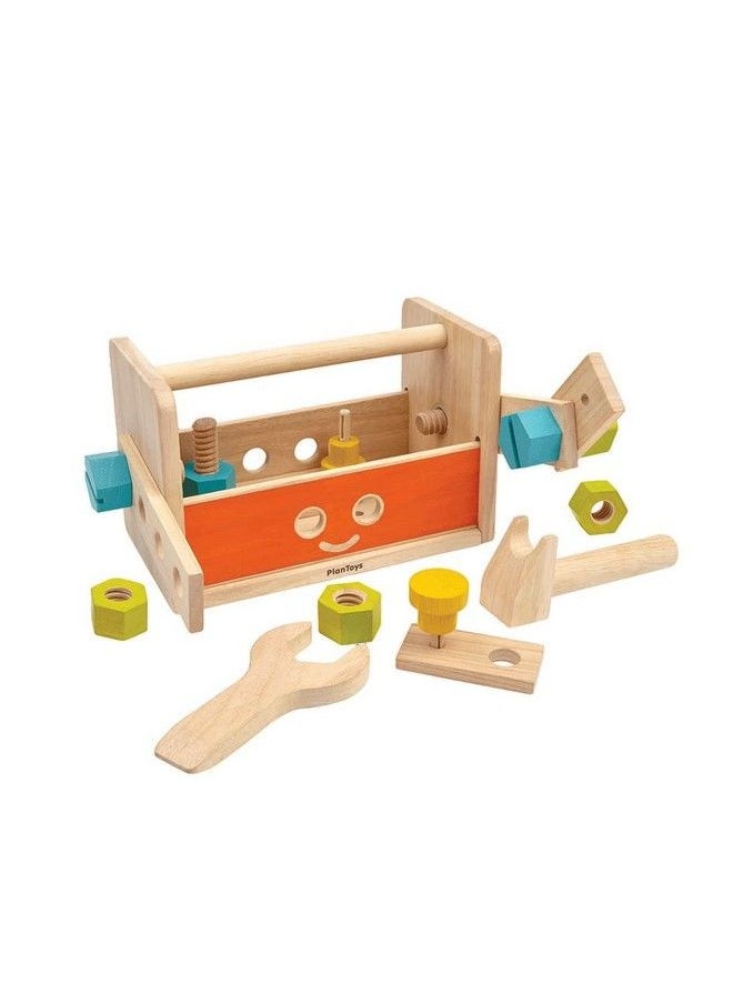 PlanToys Wooden Transforming Robot Tool Box With Wrench, Nuts & Bolts, Wooden Planks, And Shapes; Sustainably Made From Rubberwood And Nontoxic Paints And Dyes  - Image 2