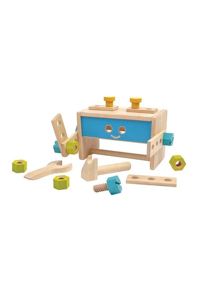 PlanToys Wooden Transforming Robot Tool Box With Wrench, Nuts & Bolts, Wooden Planks, And Shapes; Sustainably Made From Rubberwood And Nontoxic Paints And Dyes  - Image 4
