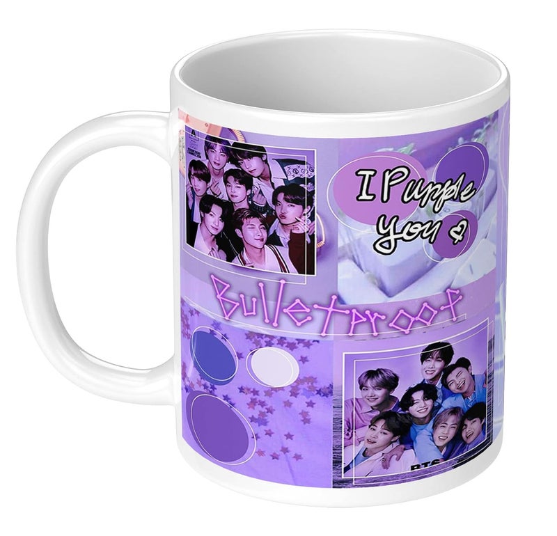 NH10 DESIGNS NH10 DESIGNS BTS Printed Mug BTS Coaster BTS Keychain Gift for Girls Boys Friends Birthday Gift Tea Coffee Mug 350ml Music Band V Suga JHope Jungkook Pack of 3 BNWMCK 1  - Image 4