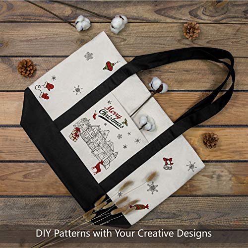 TOPDesign حقائب قماشية قابلة لإعادة الاستخدام 30 حزمة مع جيب خارجي، حقائب تسوق، إغلاق بسحاب علوي، أساسيات يومية (أسود/طبيعي) - Image 3