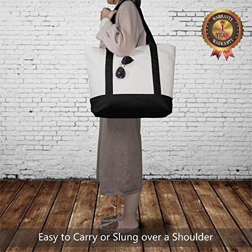 TOPDesign حقائب قماشية قابلة لإعادة الاستخدام 30 حزمة مع جيب خارجي، حقائب تسوق، إغلاق بسحاب علوي، أساسيات يومية (أسود/طبيعي) - Image 2
