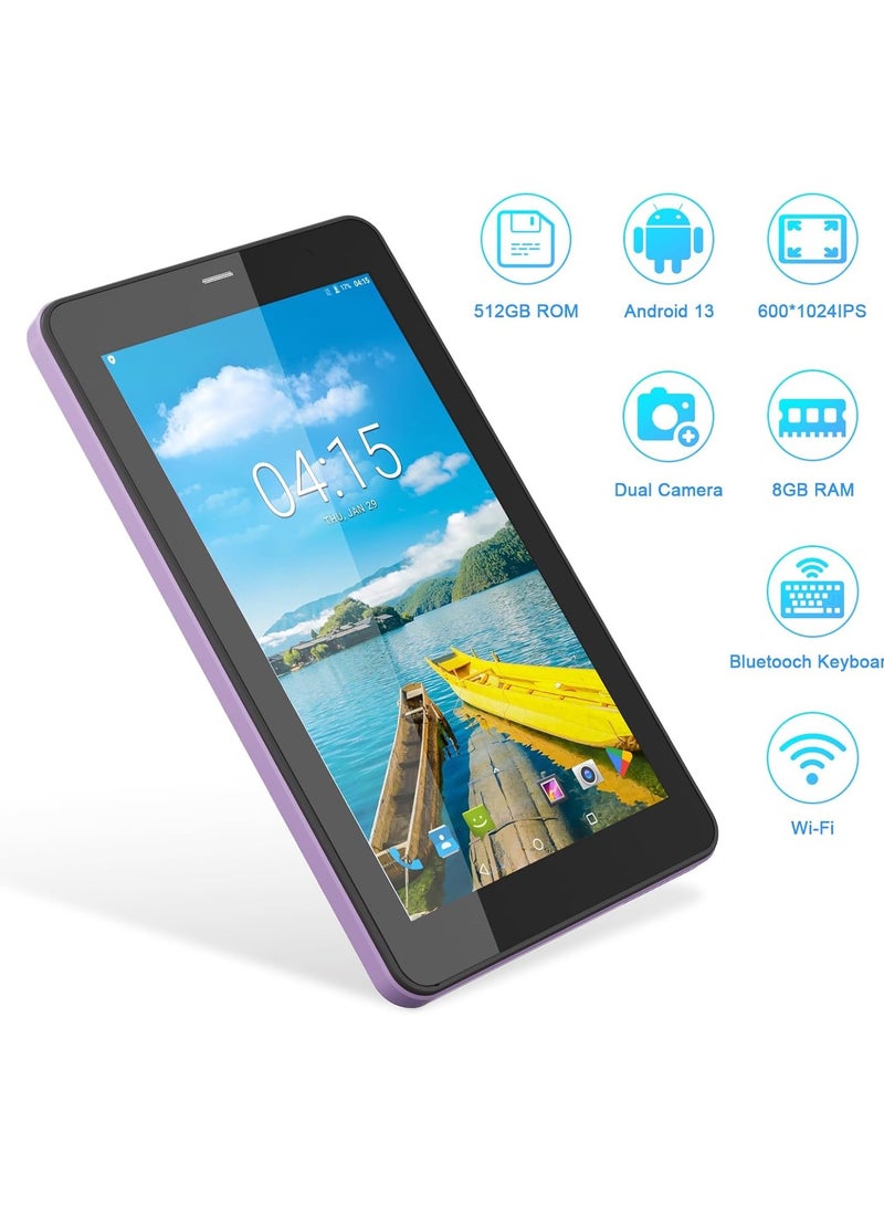 REBENUO 7 Inch Tablet,Android 13 Tablet,Quad Core Processor,8GB RAM 512GB ROM,512GB Expand,Dual Camera,Tablet with SIM, WiFi,Bluetooth,Case,StylusCM518 Pro (Purple) - Image 4