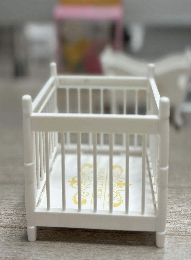 Flyekist Miniature Dollhouse Furniture Set,Mini Doll Rocking Crib + Square Bed, Dollhouse Furniture Crib Wobble Toys Baby Doll Cradle White Wooden Bamboo Silk Crib - Image 5