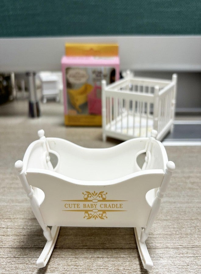 Flyekist Miniature Dollhouse Furniture Set,Mini Doll Rocking Crib + Square Bed, Dollhouse Furniture Crib Wobble Toys Baby Doll Cradle White Wooden Bamboo Silk Crib - Image 4