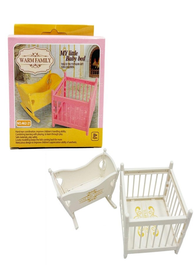 Flyekist Miniature Dollhouse Furniture Set,Mini Doll Rocking Crib + Square Bed, Dollhouse Furniture Crib Wobble Toys Baby Doll Cradle White Wooden Bamboo Silk Crib - Image 1