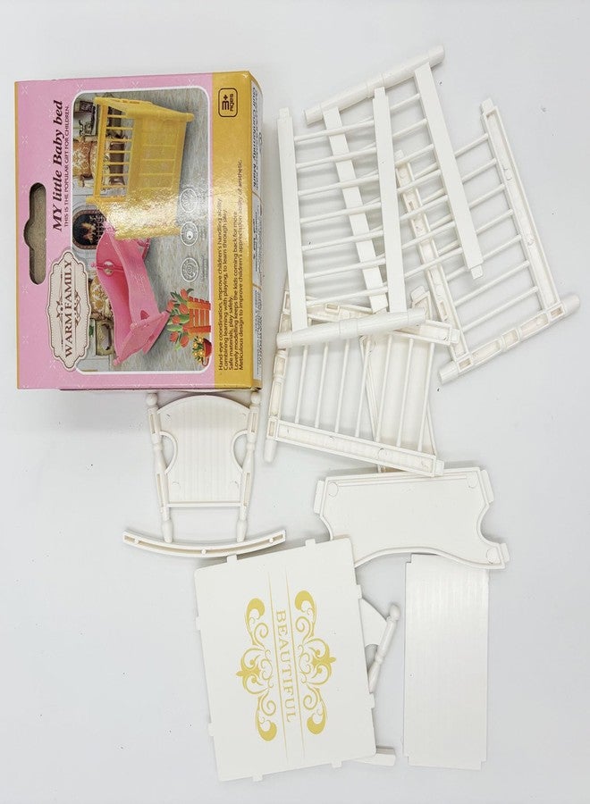 Flyekist Miniature Dollhouse Furniture Set,Mini Doll Rocking Crib + Square Bed, Dollhouse Furniture Crib Wobble Toys Baby Doll Cradle White Wooden Bamboo Silk Crib - Image 2