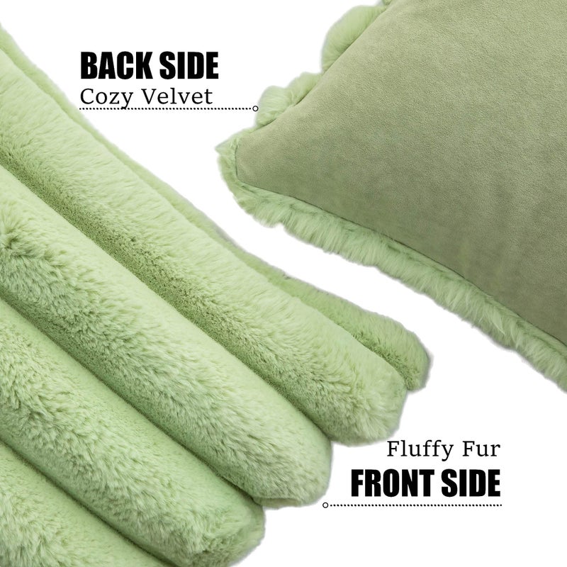 Neelvin Green Faux Fur Cozy Soft Striped Decorative Throw Pillow Covers 16x16 inch Set of 2 Velvet Pillowcase Cushion Case for Sofa Couch - Image 2