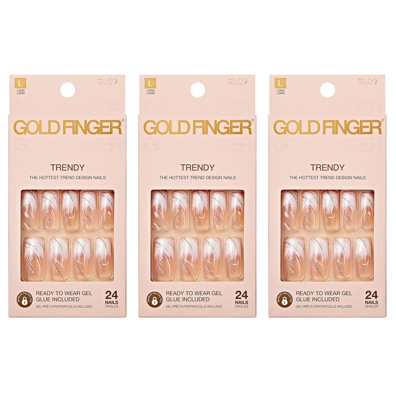 Gold Finger Gel Glam Design Nails 3 PACK